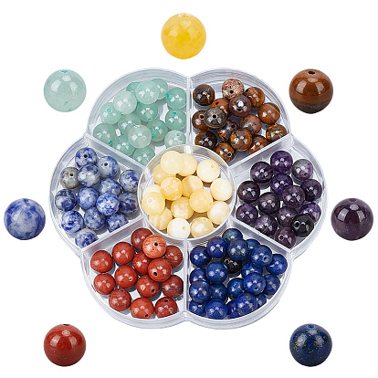 7 Бусины для чакр из натурального аметиста, лазурита, яшмы с голубыми пятнами, зеленого авантюрина, тигрового глаза, желтого нефрита и красной яшмы, круглые, смешанные окрашенные и неокрашенные