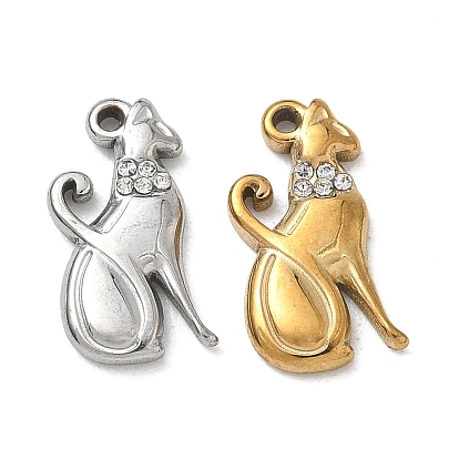 304 Colgantes del rhinestone del acero inoxidable, encantos de forma de gato