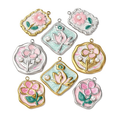 304 нержавеющей стальной эмали подвески, с абс пластмассовыми жемчужными бисером, цветок