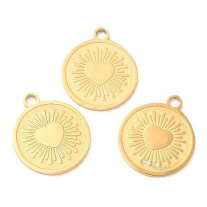 Ионное покрытие (ip) 316l подвески из хирургической нержавеющей стали, без никеля , плоский круглый с подвеской в виде сердца