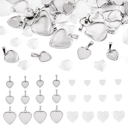 Сердце своими руками 304 наборы для изготовления подвески из нержавеющей стали, включают прозрачные стеклянные кабошоны в форме сердца