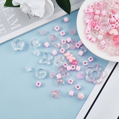 150 Pieces Random Rose Acrylic Beads Bear Pastel Spacer Beads Butterfly Loose Beads for Jewelry Keychain Phone Lanyard Making