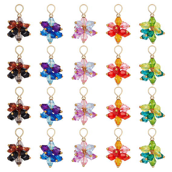 20 шт 5 стили цветочные акриловые подвески, с латунной петлей золотистого оттенка и немагнитными синтетическими гематитовыми бусинами