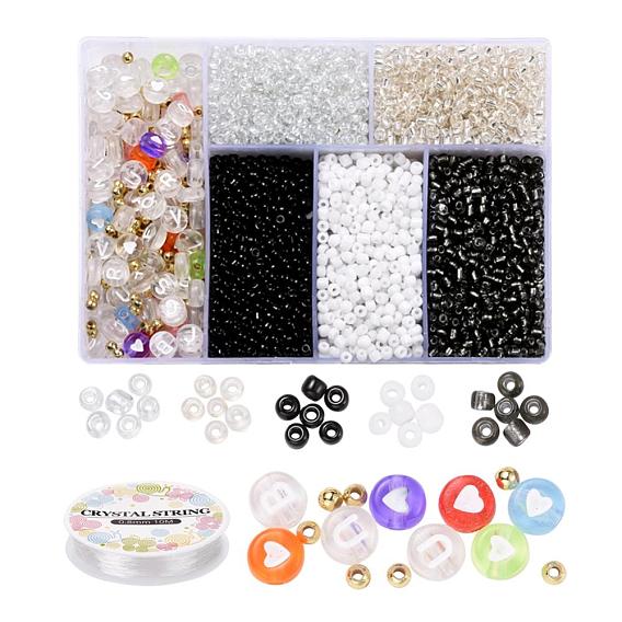 Ювелирные изделия, включая круглые 8/0 стеклянные бусины, бусины из акрила и абс-пластика, Эластичная кристальная нить