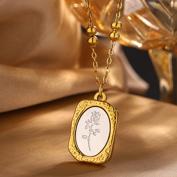 Двухцветный 304 прямоугольный кулон-медальон в виде розы из нержавеющей стали для женщин