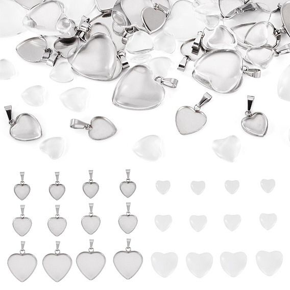 Сердце своими руками 304 наборы для изготовления подвески из нержавеющей стали, включают прозрачные стеклянные кабошоны в форме сердца