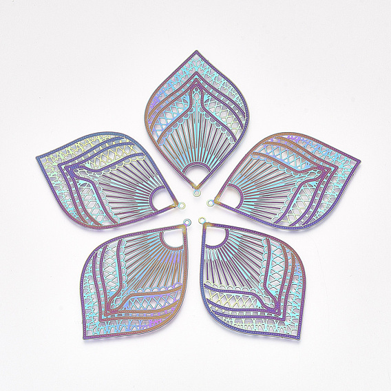 Ионное покрытие (ip) 304 большие филигранные подвески из нержавеющей стали, гравированные металлические украшения, лист