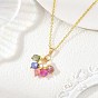 Natural Multicolor Tourmaline Dice Tassel Pendant Brass Cable Chain Necklaces with Natural Pearl for Women, Colorful