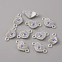 Alloy Enamel Evil Eye Connector Charms, with Crystal Rhinestones, Silver, Heart