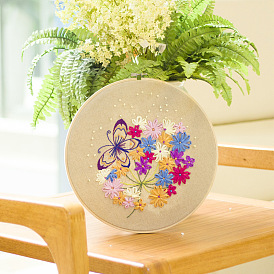 DIY Embroidery Kits, Including Embroidery Cloth & Thread, Needle, Embroidery Hoop, Instruction Sheet