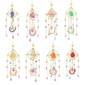 Geometric Natural Raw Gemstone Suncatchers, AB Color Plated Glass Rainbow Maker, Wall Pendant Hanging Ornament for Home Garden Decoration