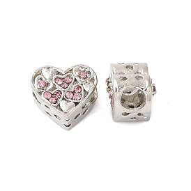 Rack Plating Alloy Rhinestone European Beads, Cadmium Free & Nickel Free & Lead Free, Large Hole Beads, Heart