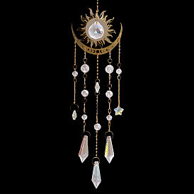 1Металлические подвесные украшения в виде луны, конусные стеклянные ловцы солнца с кисточками для уличного украшения сада