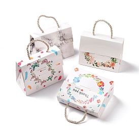 Прямоугольные бумажные подарочные коробки с ручкой-веревкой, для упаковки подарков, цветочный/бабочка/мраморный узор