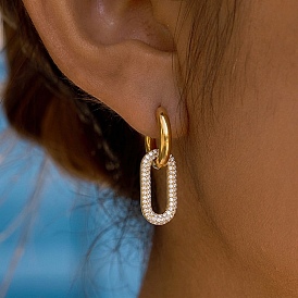 304 из нержавеющей стали горный хрусталь серьги обруча, овальные