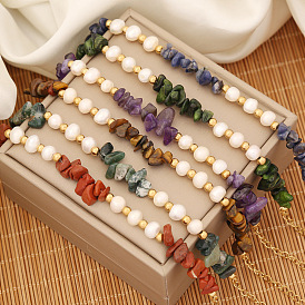 Natural Stone Pearl Bracelet with Stainless Steel Charm - Fashionable Jewelry B399