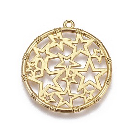 Zinc Alloy Open Back Bezel Pendants, For DIY UV Resin, Epoxy Resin, Pressed Flower Jewelry, Flat Round with Star