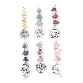 18pcs 6 colores cristal de cuarzo cereza y amatista natural y aventurina verde y lapislázuli y jaspe rojo y colgantes grandes de cuentas de vidrio soplado hechos a mano, Charms de aleación, formas mixtas