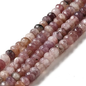 Natural Lepidolite/Purple Mica Stone Beads Strands, Faceted, Rondelle