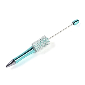 Beadable Pen, Plastic Ball-Point Pen, with Iron Rod & Rhinestone & ABS Imitation Pearl, for DIY Personalized Pen with Jewelry Beads