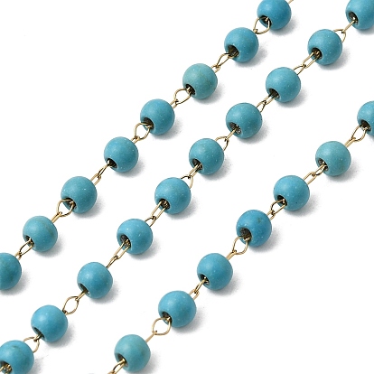 Бусины из синтетической бирюзы ручной работы и 316 цепочки из круглого звена из нержавеющей стали, пайки, с катушкой