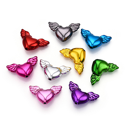 Непрозрачные акриловые бусины с УФ-покрытием, сердце с крыльями