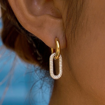 304 из нержавеющей стали горный хрусталь серьги обруча, овальные