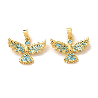 Brass Micro Pave Deep Sky Blue Cubic Zirconia Pendants, Bird Charms