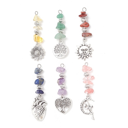 18pcs 6 colores cristal de cuarzo cereza y amatista natural y aventurina verde y lapislázuli y jaspe rojo y colgantes grandes de cuentas de vidrio soplado hechos a mano, Charms de aleación, formas mixtas