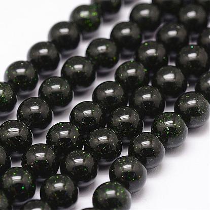 Synthetic Green Goldstone Beads Strands, Dyed & Heated, Round