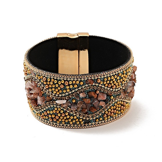 Браслет из искусственной кожи с бисером и стразами и сплавом с магнитной застежкой, Богемия широкий браслет для женщин
