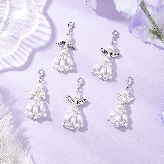 АБС-пластик имитация жемчуга подвесные украшения, ангел, с акрилом и сплавом в тибетском стиле