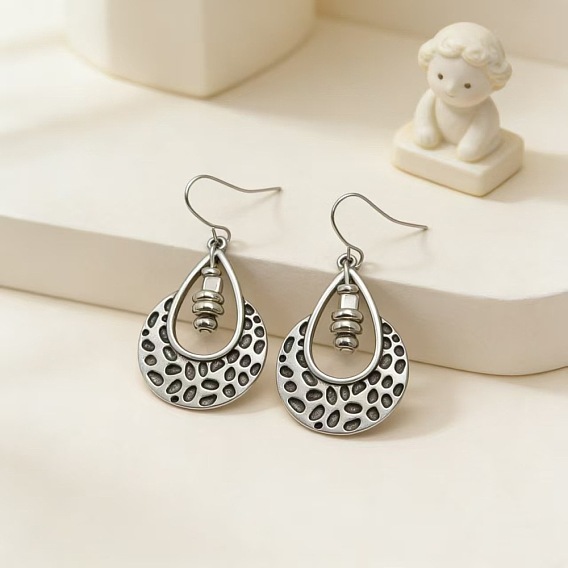 Alloy & CCB Plastic Beads Dangle Earrings, Teardrop