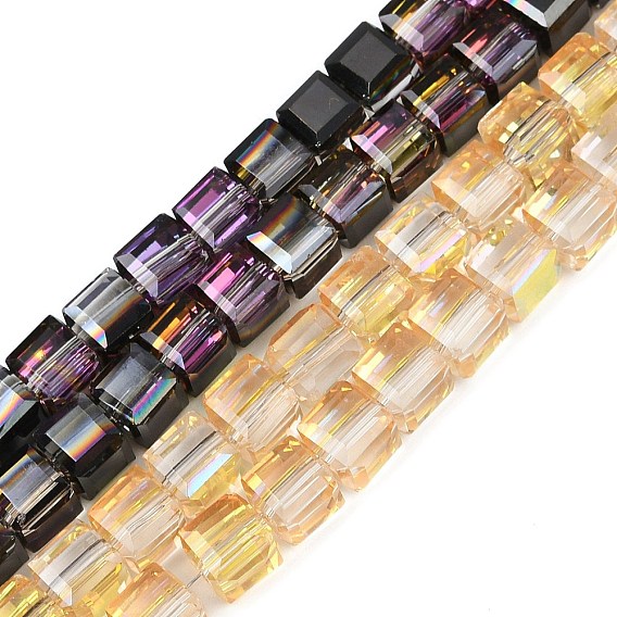 Стеклянные бусины с гальваническим покрытием , Cude, граненые, с черным покрытием