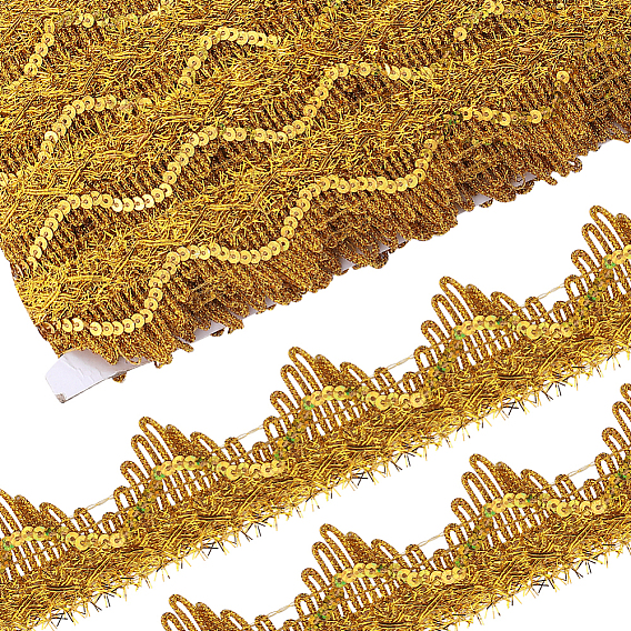 Полиэстеровая лента с цветочным узором и пайетками, кружевная отделка с волнистым краем, аксессуары для одежды, плоский