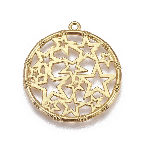 Zinc Alloy Open Back Bezel Pendants, For DIY UV Resin, Epoxy Resin, Pressed Flower Jewelry, Flat Round with Star