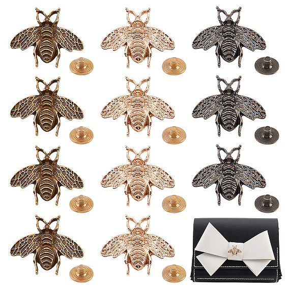 15 наборы 3 цвета сплав сумка декоративные застежки, с железными винтами, Пчелы