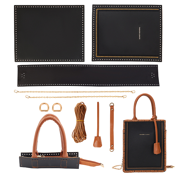 Сумки для вязания крючком из прямоугольной искусственной кожи своими руками, с дном и крышкой сумки из искусственной кожи, плечевой ремень-цепочка и восковые шнуры