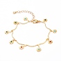 Brass Enamel Charm Anklets, with Bar Link Chains and 304 Stainless Steel Lobster Claw Clasps, Flower, Golden