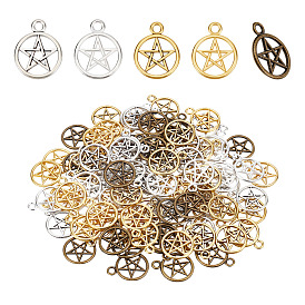 100Pcs 5 Colors Tibetan Style Alloy Ring with Star Pendants, Cadmium Free & Lead Free, 25x20x2mm, Hole: 3mm, about 617pcs/1000g
