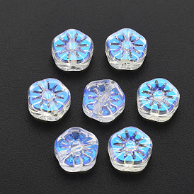 Galvanoplastie perles de verre transparentes, couleur ab à moitié plaqué, fleur de prunier fleur