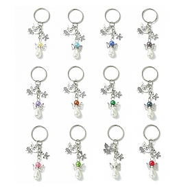 Angel & Star Charms Keychain, with Imitation Pearl Acrylic Beads and Iron Split Key Rings