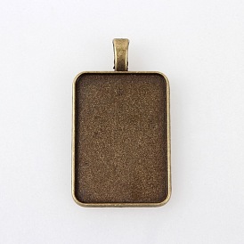 Vintage Tibetan Style Alloy Pendant Cabochon Settings, Plain Edge Bezel Cups, Cadmium Free & Nickel Free & Lead Free, Rectangle Tray: 33x23mm, 44x25x2mm, Hole: 7x4mm, about 192pcs/kg