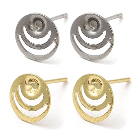 Flat Round 201 Stainless Steel Stud Earring Findings, Earring Settings with 304 Stainless Steel Pins