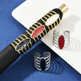 Конский глаз 304 эмалированные манжеты из нержавеющей стали для женщин, ионное покрытие (ip), настоящее 18k позолоченное/цвет нержавеющей стали