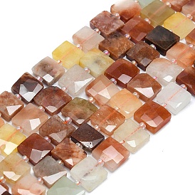 Natural Rutilated Quartz Beads Strands, Faceted, Square, with Seed Beads