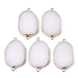 Natural White Jade Links Connectors, with Edge Golden Plated Iron Loops, Oval