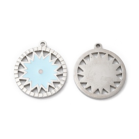 316L Surgical Stainless Steel Pendants, with Enamel, Flat Round with Sun Charm