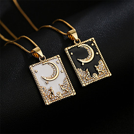 Retro-style 18K Gold-plated Oil Drop Zircon Painting Pendant Necklace for Women