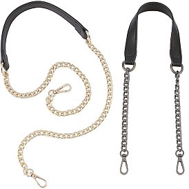 2Pcs 2 Style PU Leather Bag Tape, with Iron Curb Chain & Clasps, Bag Replacement Accessories